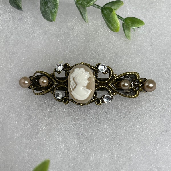 Champagne beige perle vintage camée cristal barrette environ 2,5" anniversaire de mariage princesse demoiselle d'honneur cheveux accessoires de demoiselle d'honneur