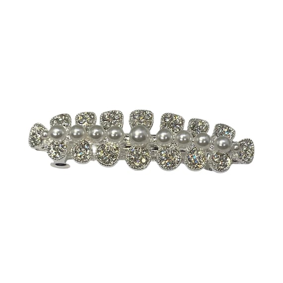 Pearl Rhinestone Flower Barrette: Silver Bridal Hair  display picture 2