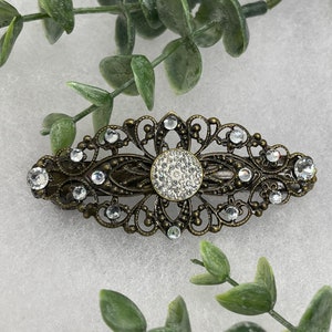 Vintage Style Crystal Barrette: Antique Tone Bridal Hair Clip