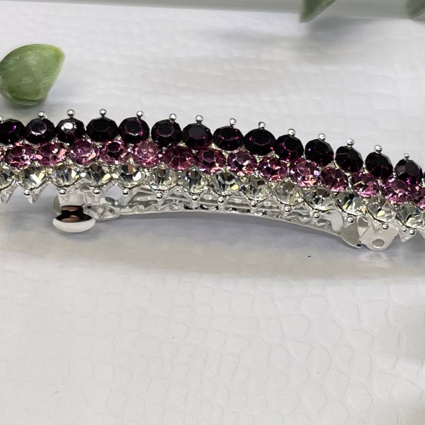 Purple Crystal rhinestone barrette approximately 3.0” silver tone formal hair accessories gift wedding bridesmaid princess accessory