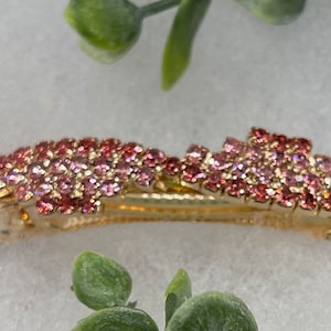 Pink Crystal rhinestone barrette approximately 3.0”gold tone  formal hair accessories gift wedding bridesmaid princess accessory