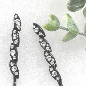 Clear crystal rhinestone approximately 2.5” black hair pins 2 pc set wedding bridal shower engagement formal princess accessory