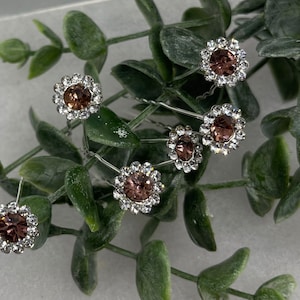 6 pc set pink flower Crystal rhinestone hair pin approximately .50”wide silver formal hair accessories gift wedding bridesmaid princess