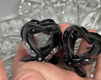 New Black with Iridescent Rhinestones  2 PC  Medium Plastic 2" Hair Claw Set 