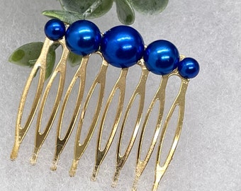 Blue faux Pearl Comb on 2.0”” gold Comb  Handmade hair accessory bridal wedding Retro Bridal Party Prom Birthday