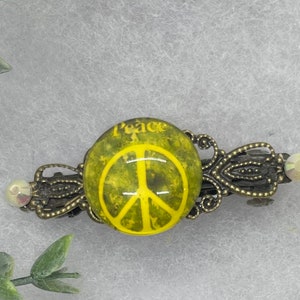 Yellow peace sign barrette Vintage Style Rhinestone  2.5” hair accessories gift birthday prom everyday hair AccessoriesAntique vintage Style