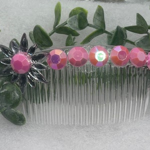 Pink Iridescent Faux Rhinestone side comb Style 3.5” clear plastic  side Comb bridal wedding shower birthday prom princess gift accessories