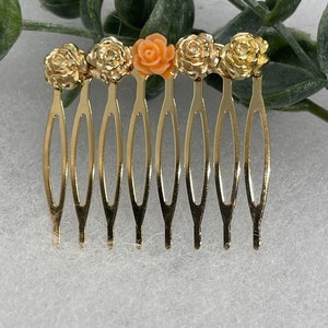 Peach Gold flowers 2.0” gold tone hair comb hand Embellished by hairdazzzel other colors are available please look in store