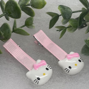 Kitty hair clips 2 pc set pink clips girls little girls hair accessory accessories  Jewelry gifts birthday holiday birthday hair accessories