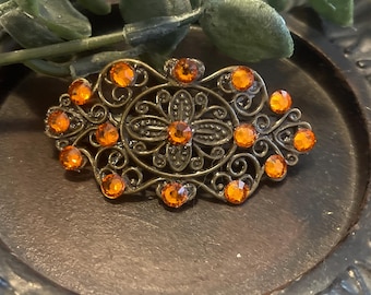 Vintage Orange Crystal Barrette: Handmade Hair Accessory (2.5")