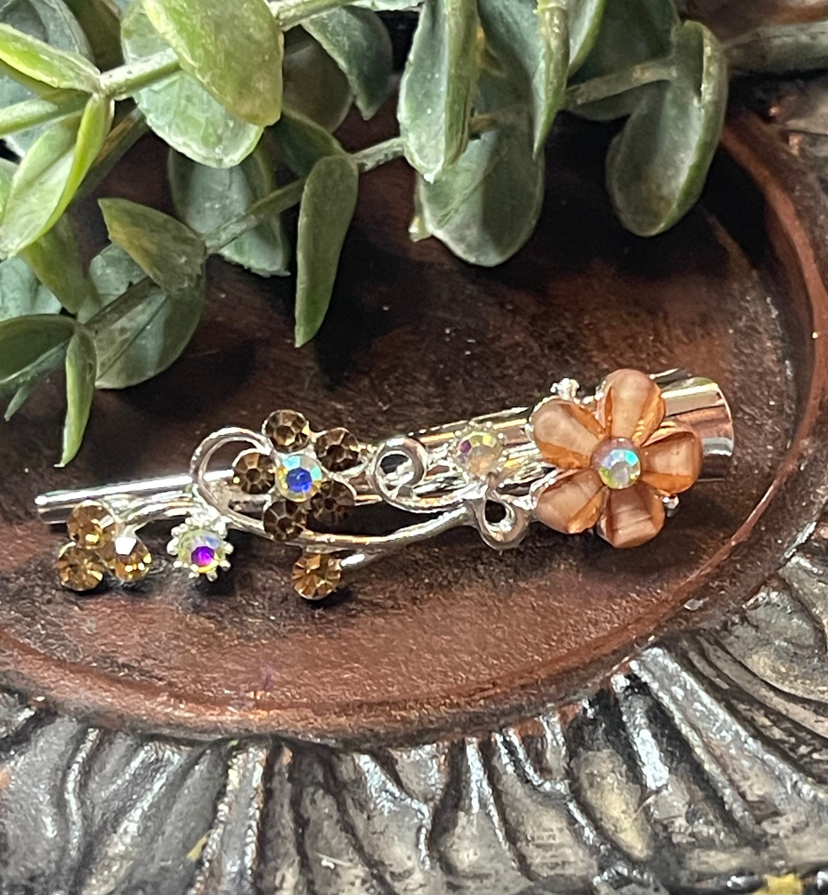 Orange Embroidered Snake Hair Clip with Crystal Accents KALIFANO | Snake Crystal Carving - Symbol of Wisdom & Intuition main image 2