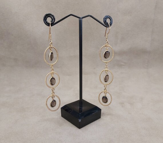 Smokey Quartz Earrings Gold Vermeil Drops-Gold Ov… - image 4