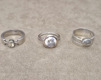 Sterling Silver Rings 3 to Choose From Citrine/Lemon Quartz, CZ & Rose Gold, Rock Crystal Quartz Gemstone, A, B or C, 925 Silver Tested