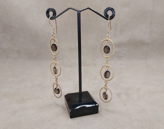 Smokey Quartz Earrings Gold Vermeil Drops-Gold Ov… - image 5