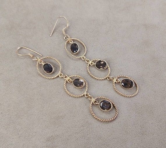 Smokey Quartz Earrings Gold Vermeil Drops-Gold Ov… - image 3