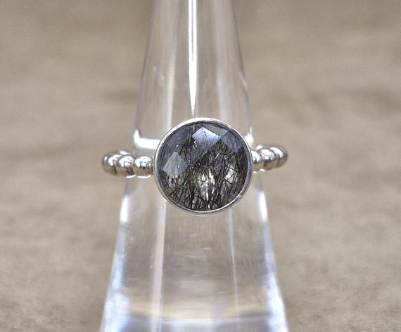 Genuine Pandora Ring Rutilated Tourmalated Quartz Bubble Retired Design #190619BRU Sterling Silver S925 ALE Black Grey Stacking Sz US 6&1/4