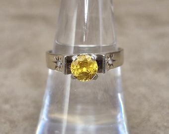 9k Yellow Sapphire Ring Vintage Mid Century 9ct Gold High Star Setting Pale Yellow Gold Stamped 9ct Sz: US 7 1/2, UK/AUS 0 1/2