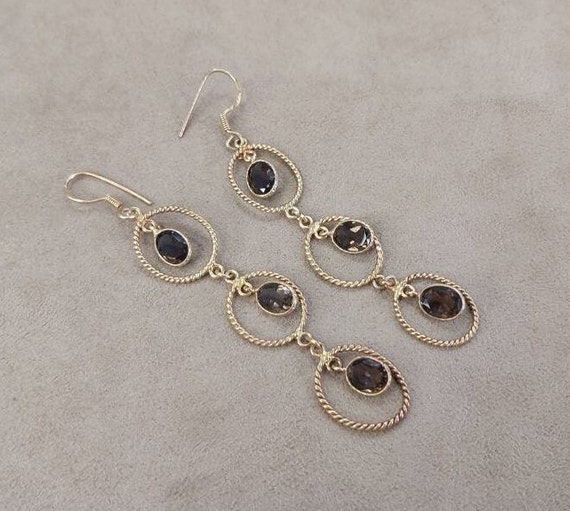 Smokey Quartz Earrings Gold Vermeil Drops-Gold Ov… - image 1