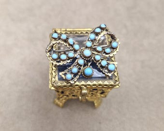 Austro Ungarisch Brosche Vergoldet Silber Blau Bogen Brosche Türkis Glastropfen Echtes Antikes Viktorianisches 19thC 1800 Feminine Klassische Sammlerstücke
