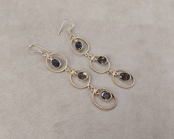 Smokey Quartz Earrings Gold Vermeil Drops-Gold Ov… - image 2