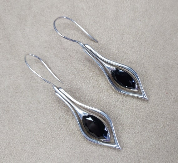 Onyx Silver Earrings Black Teardrop Vintage Sterl… - image 1