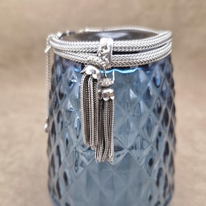 Vintage Monet Bracelet Silver Tone Tassel Victorian Revival Double Chain Stamped Monet Safety Chain Quality Costume Jewellery