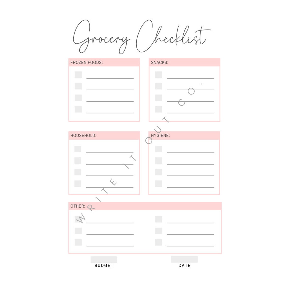 Printable Grocery Checklist | Printable Groceries List | Shopping List ...