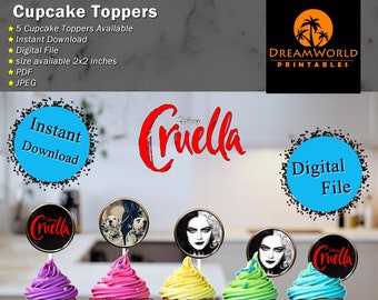 Printable "Cruella" Cupcake Toppers Birthday [INSTANT Digital Download PDF File]