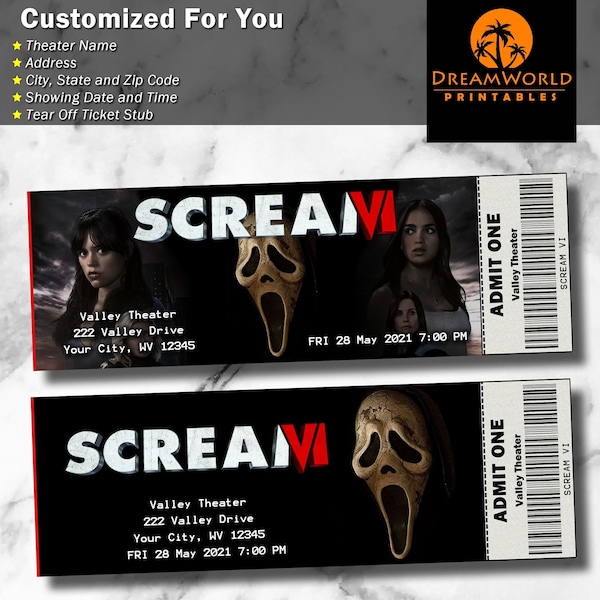 Printable Family Movie Night Scream VI Ticket