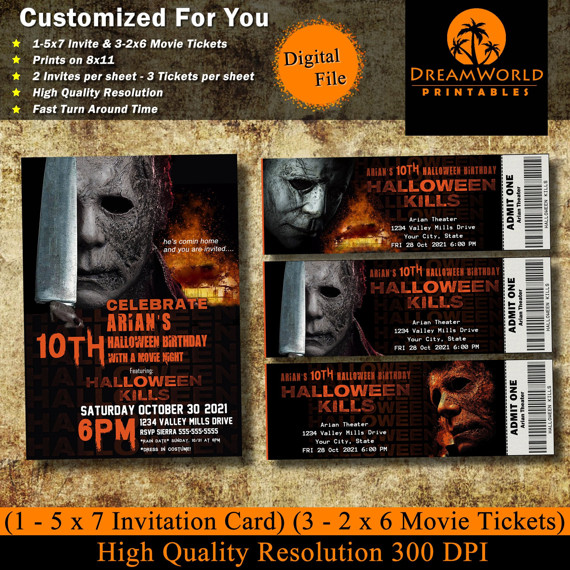 Printable Family Movie Night halloween Kills Tickets Invitation Bundle