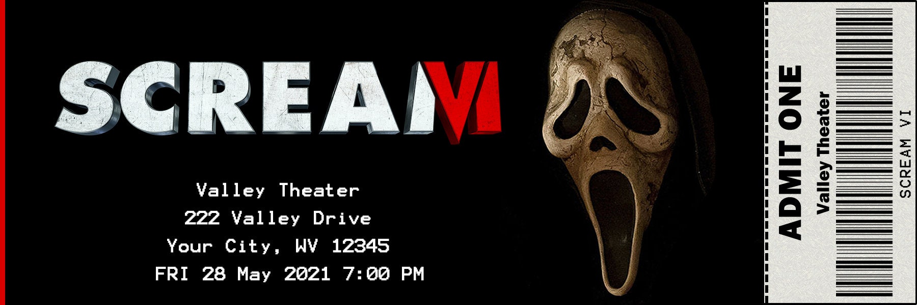 Printable Family Movie Night Scream VI Ticket Etsy