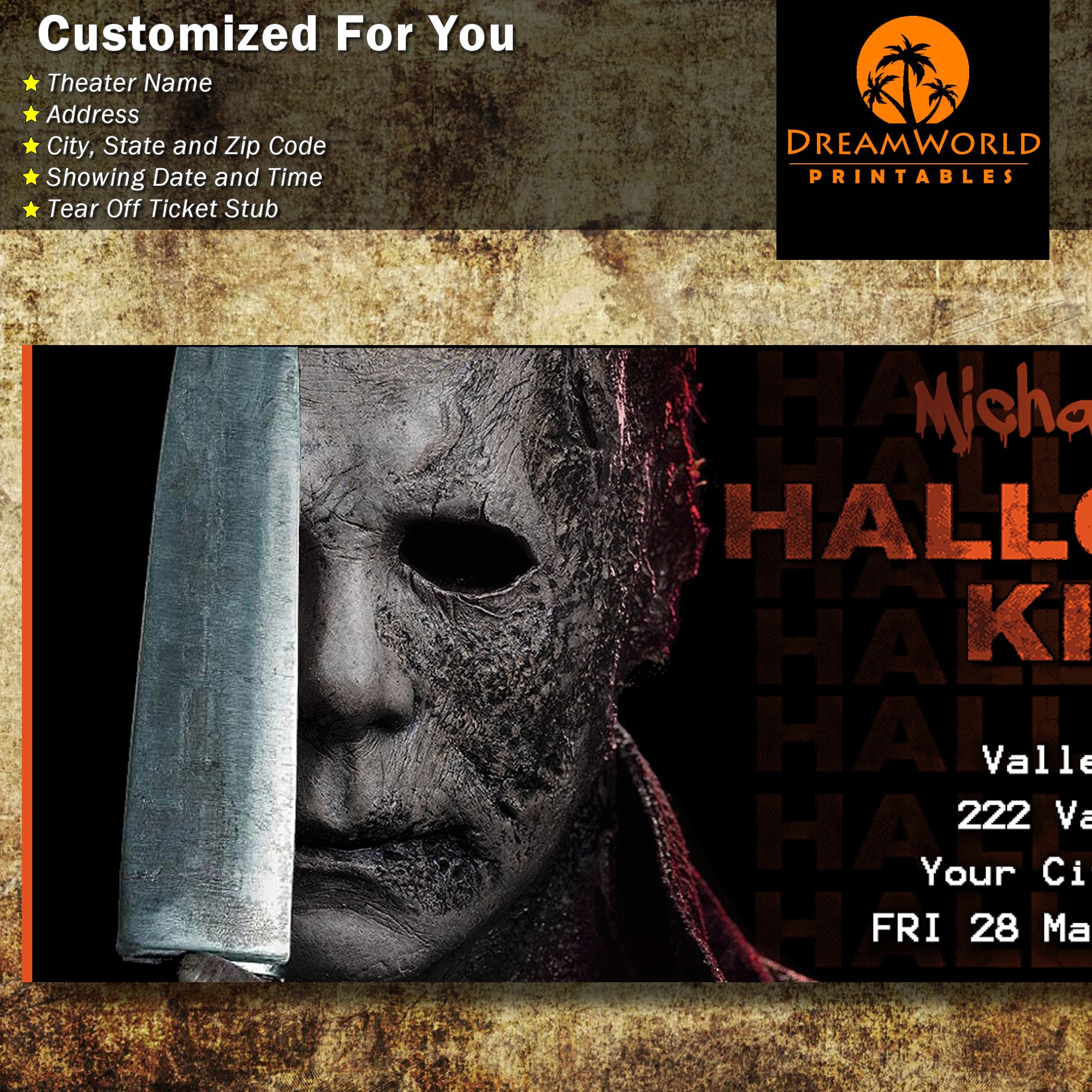 Printable Family Movie Night halloween Kills Tickets Michael Myers Etsy