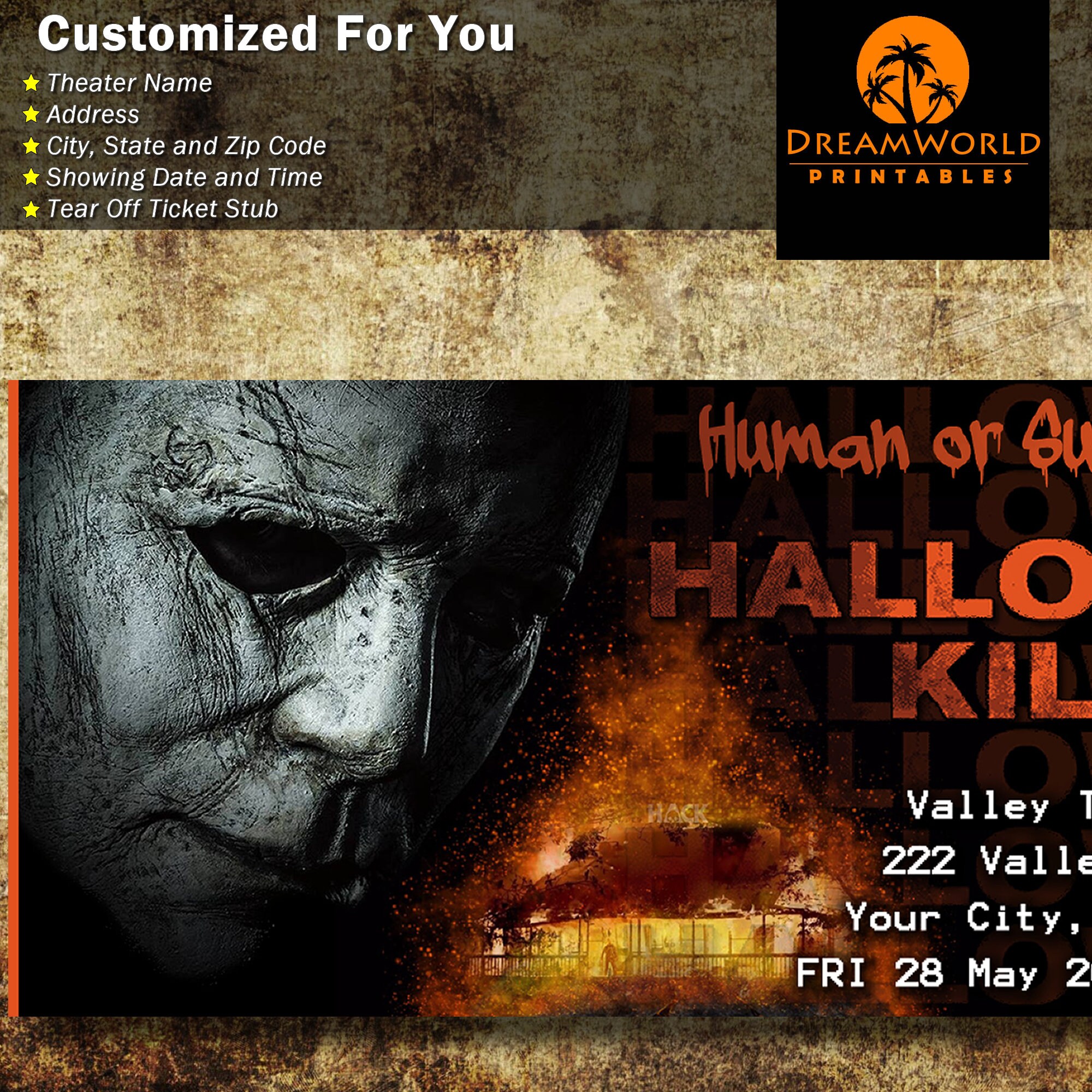 Printable Family Movie Night halloween Kills Tickets Michael Myers Etsy