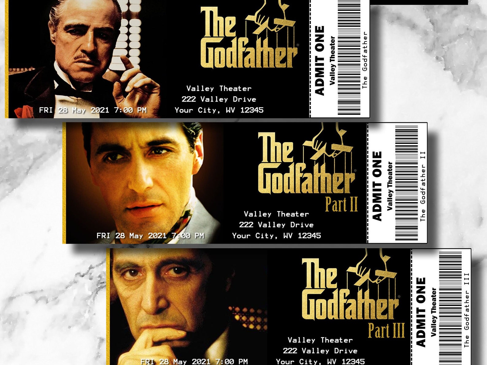 The Godfather Collectible Movie Tickets Collectors Printable Edition