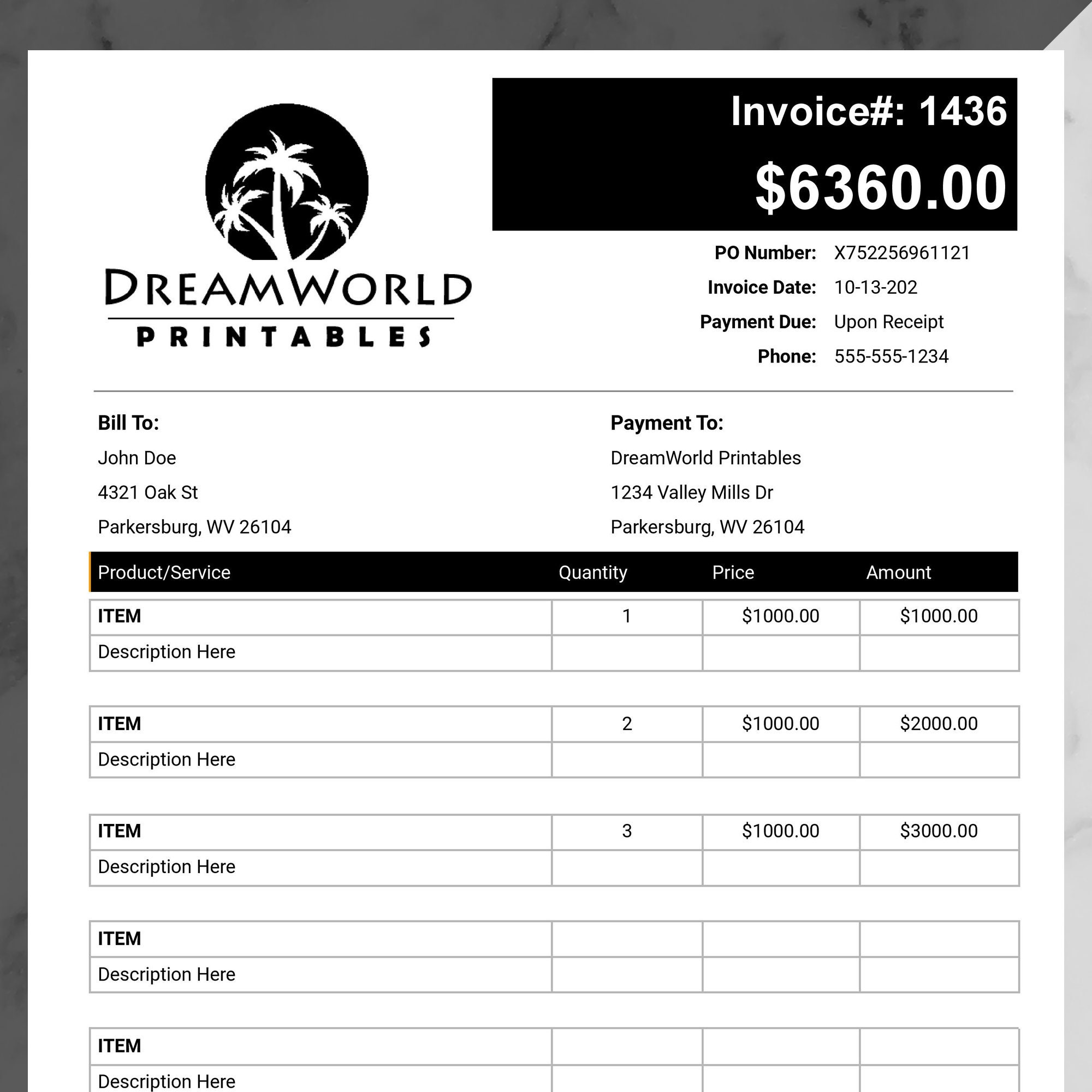 Editable PDF/ Word/ Google Docs/ Google Sheets Template, Simple Invoice ...