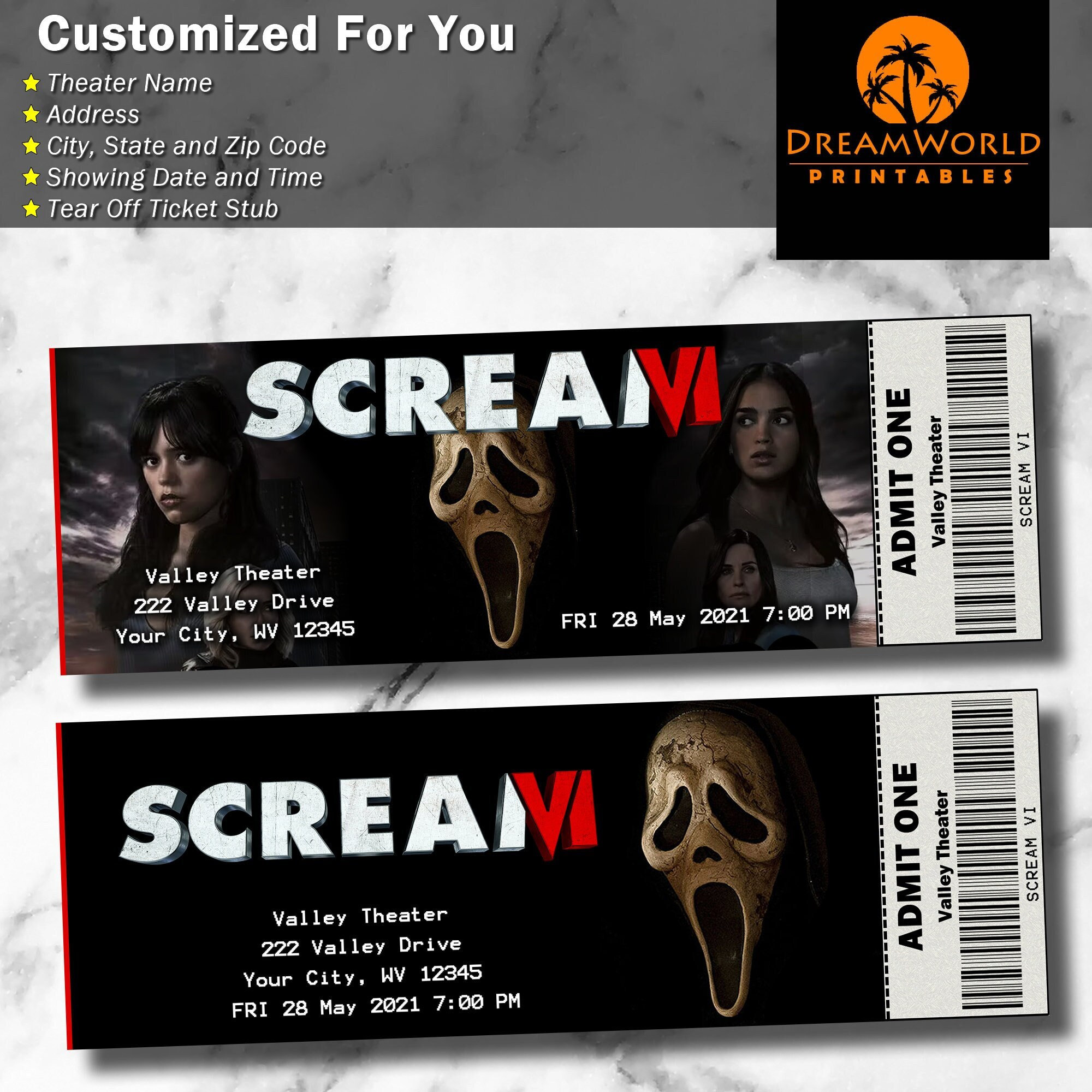 Printable Family Movie Night Scream VI Ticket 