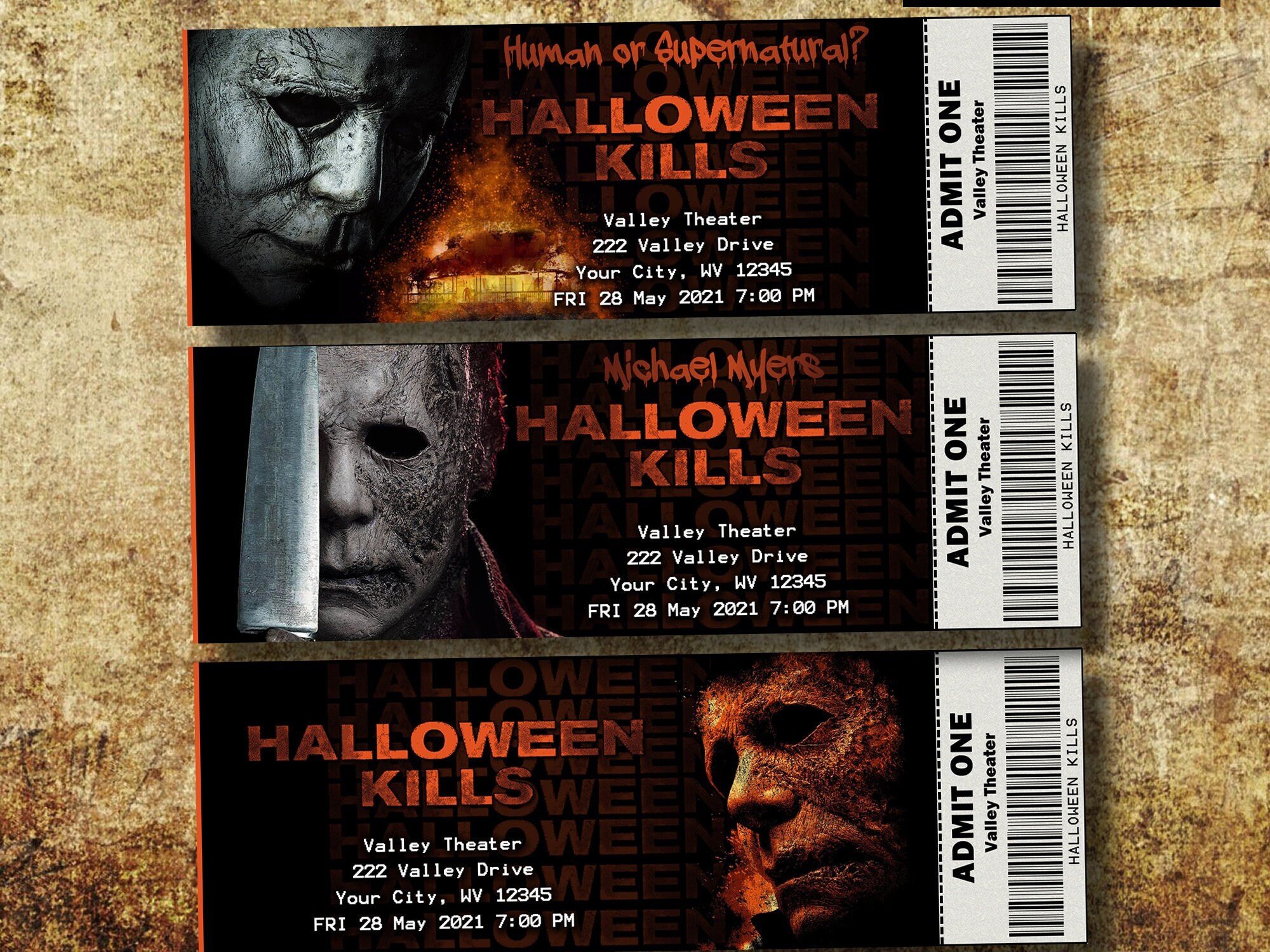 Printable Family Movie Night halloween Kills Tickets Michael Myers - Etsy