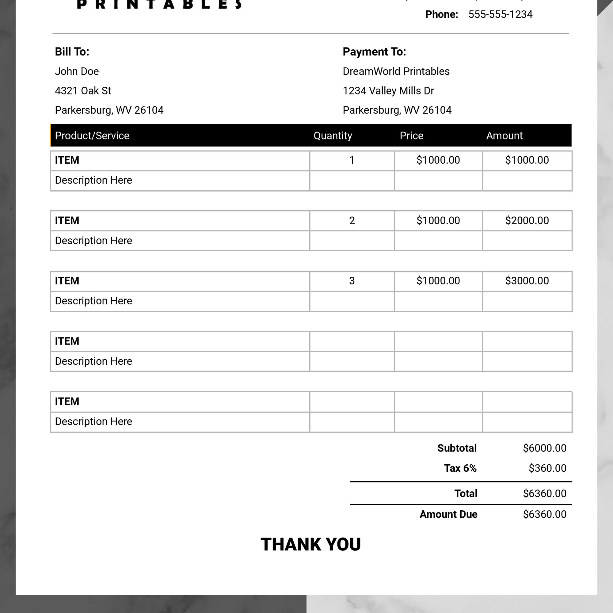 Editable PDF/ Word/ Google Docs/ Google Sheets Template, Simple Invoice ...