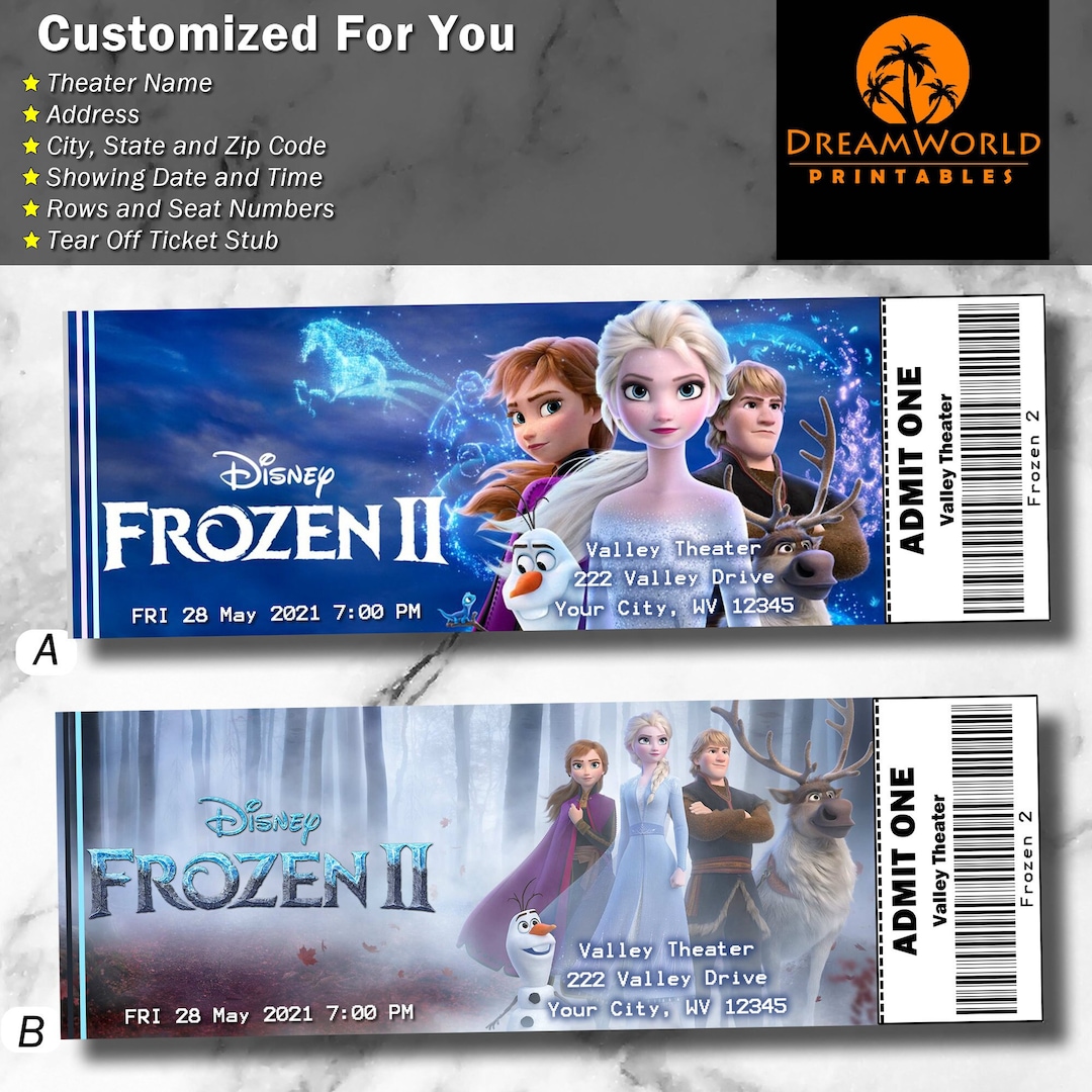 Printable Family Movie Night frozen 2 Tickets Etsy
