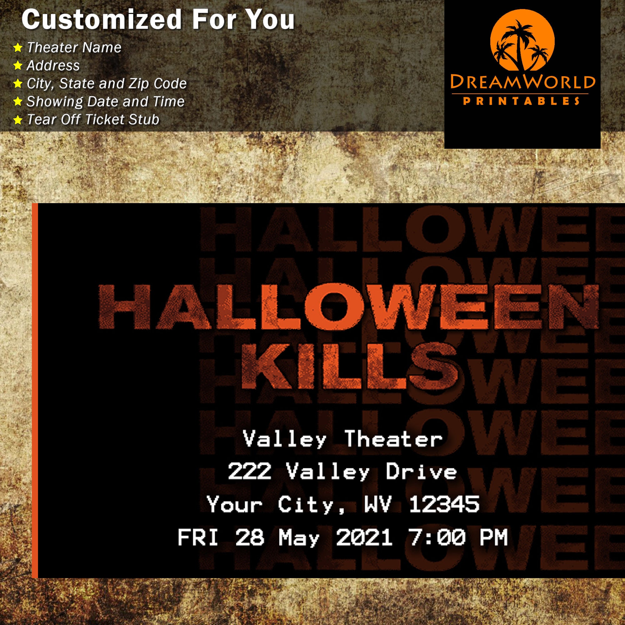 Printable Family Movie Night halloween Kills Tickets Michael Myers Etsy