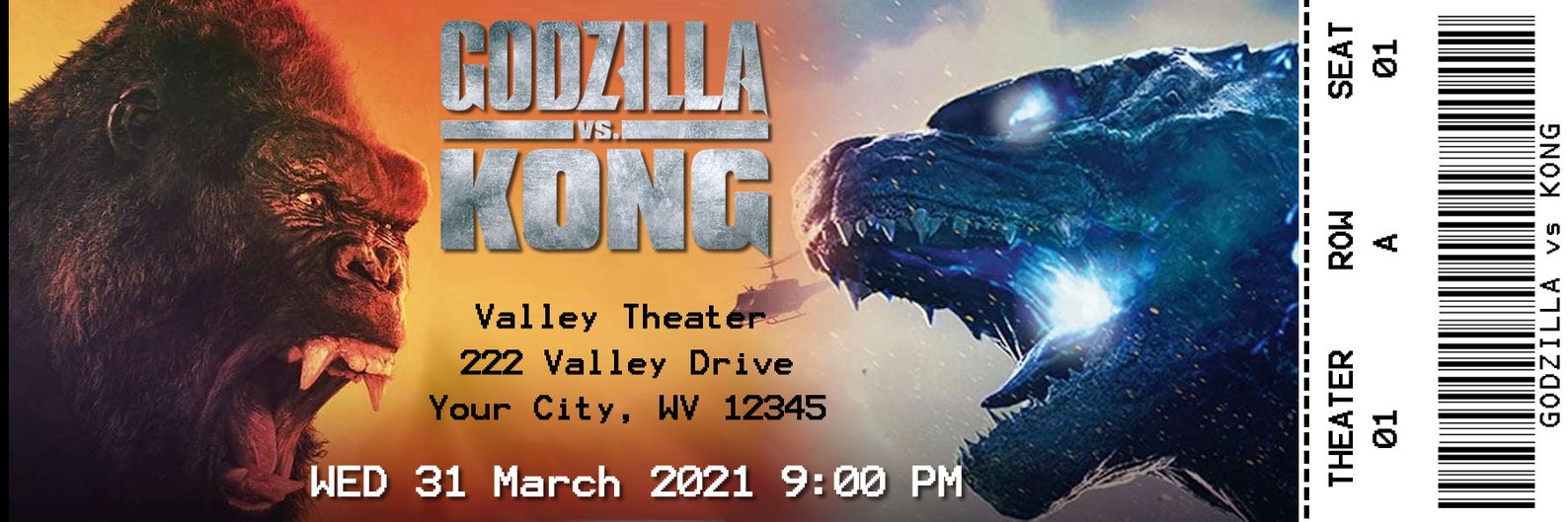 Godzilla Vs. Kong Collectible Movie Tickets Etsy