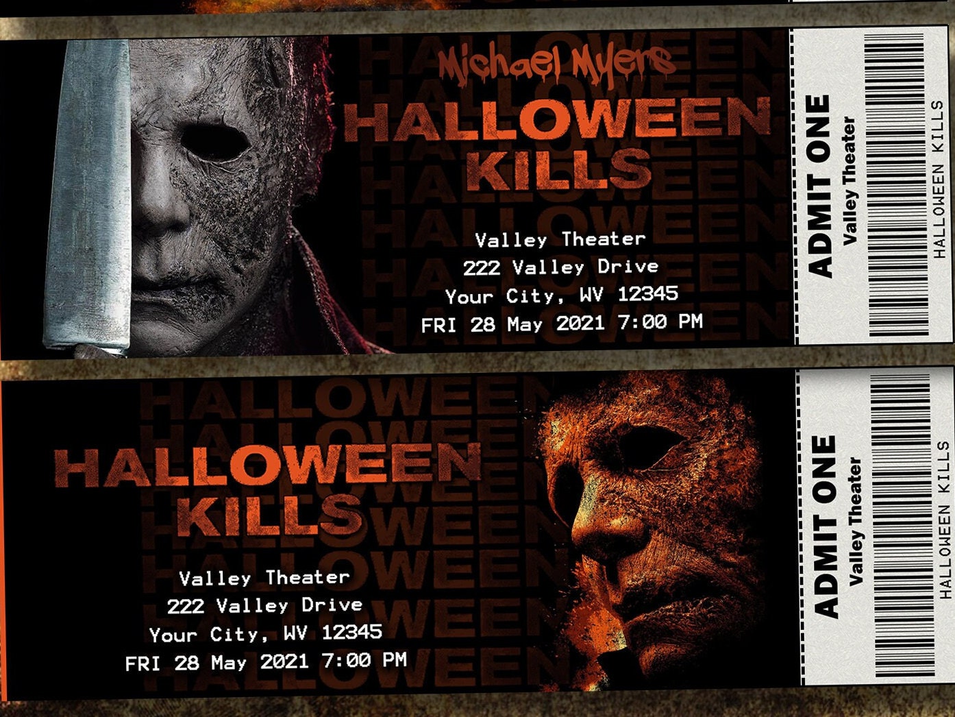 Printable Family Movie Night halloween Kills Tickets Michael Myers Etsy