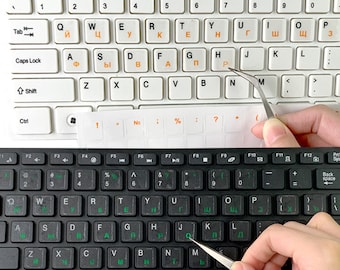 Transparent Keyboard Stickers RUSSIAN in 8 Colours See-Through - Clear for laptop and Desktop, Macbook any PCs Keyboards