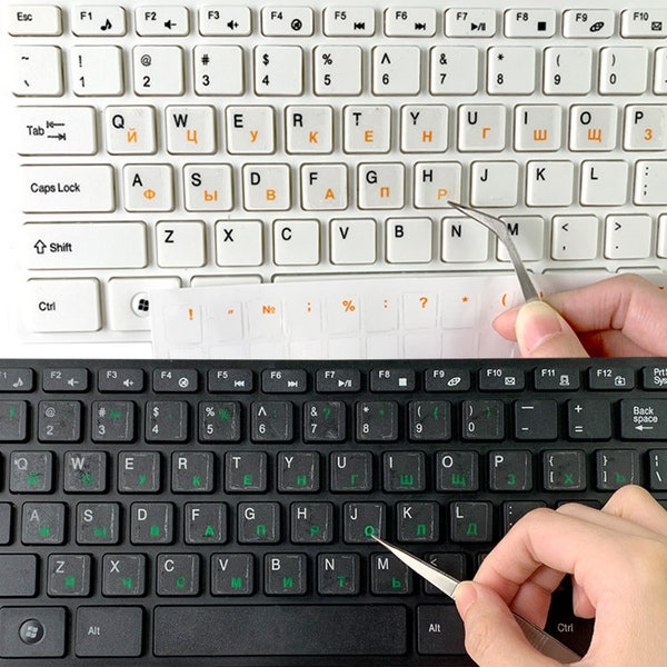 Transparent Keyboard Stickers RUSSIAN in 8 Colours See-Through - Clear for laptop and Desktop, Macbook any PCs Keyboards