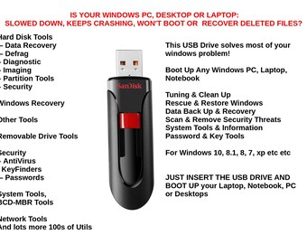 Reparieren & Reparieren, Wiederherstellen Windows Laptops /PC 10 8 7 XP Booten auf einem 32 / 64 / 128GB USB Stick / Laufwerk Neueste Version, Gelöschte Bilder Docs?