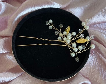 Bridal Pearl leaf Hair Pins Gold