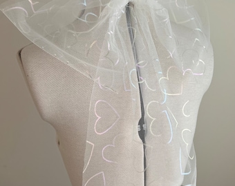 Bridal Heart Wedding Tulle Bow | | bridal Bow| wedding|off white/ silk white/ Holographic