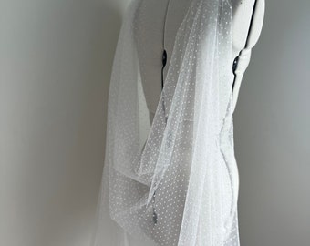 Flocked Spot Tulle Cape | dot veil cape | textured cape| veil | bridal cape| wedding cape| Off white wedding cape