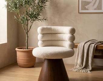 Modern Bouclé Vanity Stool, Cream Makeup Chair, Swivel Vanity Seat, Nordic Dressing Table Chair, Minimalist Bedroom Stool
