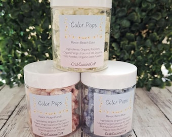 Color Pops - Whole Coated Popcorn - Flavors Vary - 3 Ounce Jar - Hermit Crab Food - Crabcuisineco